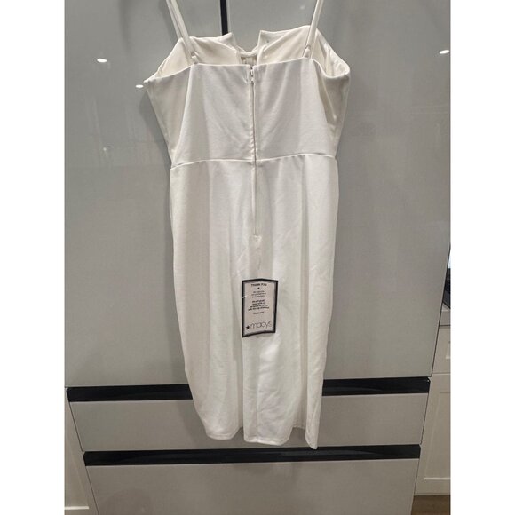 City Studio White Midi Dress W/ Pearl Bow Accents & Side Slit - Picture 6 of 6